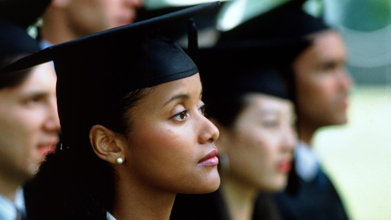 Close-up of woman's face at college graduation